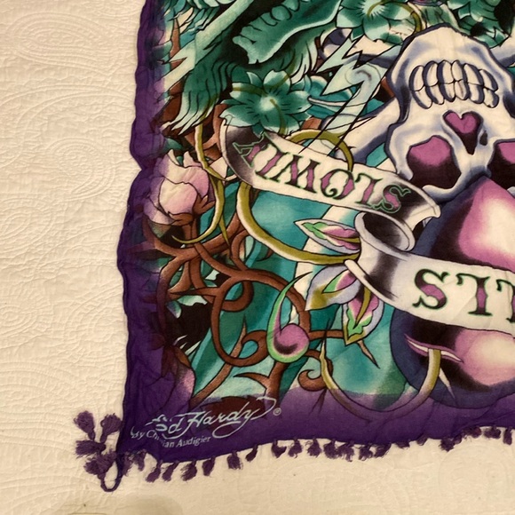 Y2K Ed Hardy by Christian Audigier - “love kills slowly” skulls Scarf wrap - Picture 10 of 12